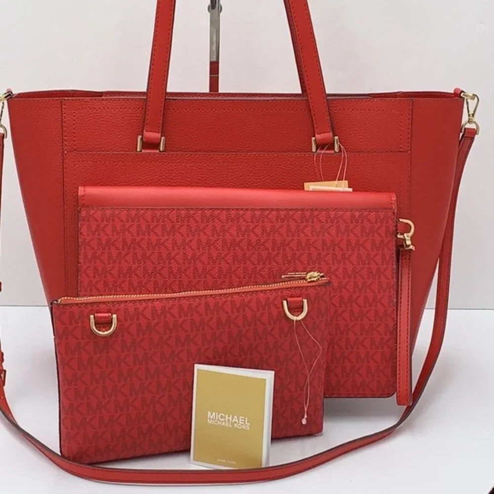 Michael Kors Maisie Large Pebbled Leather 3-in-1 Tote Bag Flame multi color